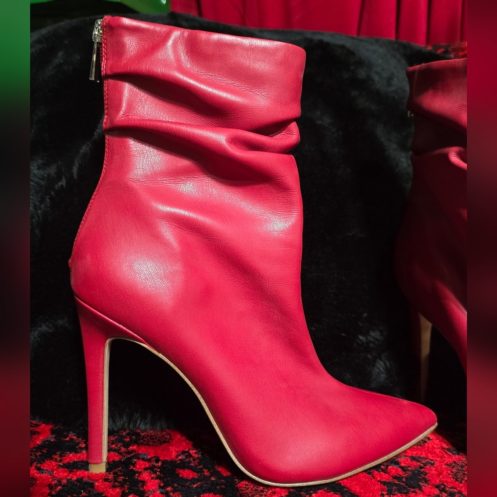Red Leather Stiletto Ankle Boots, Maraschino By Jessica Simpson, 8